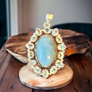 Stunning Larimar & Blue Topaz Sterling Silver Pendant
